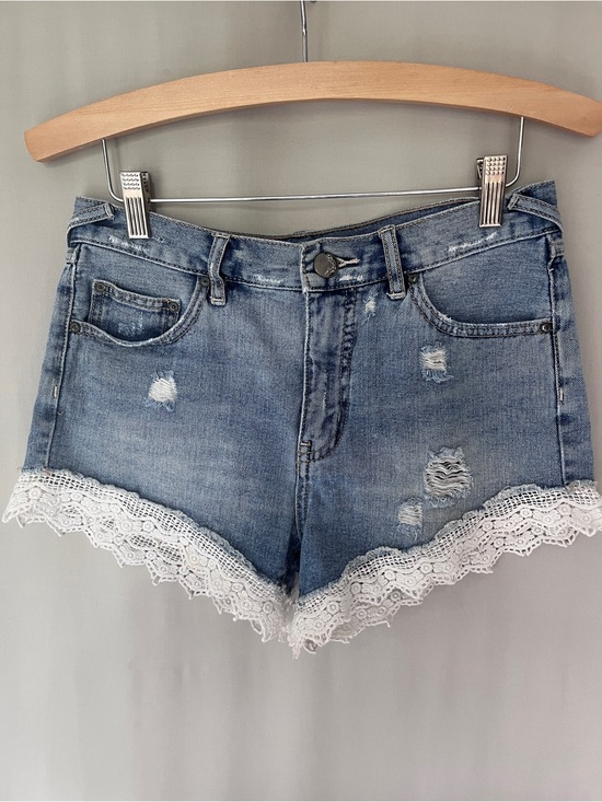 Free People Pants - Free People Distressed Denim Shorts Crochet Lace Hem Daisy Dukes 26